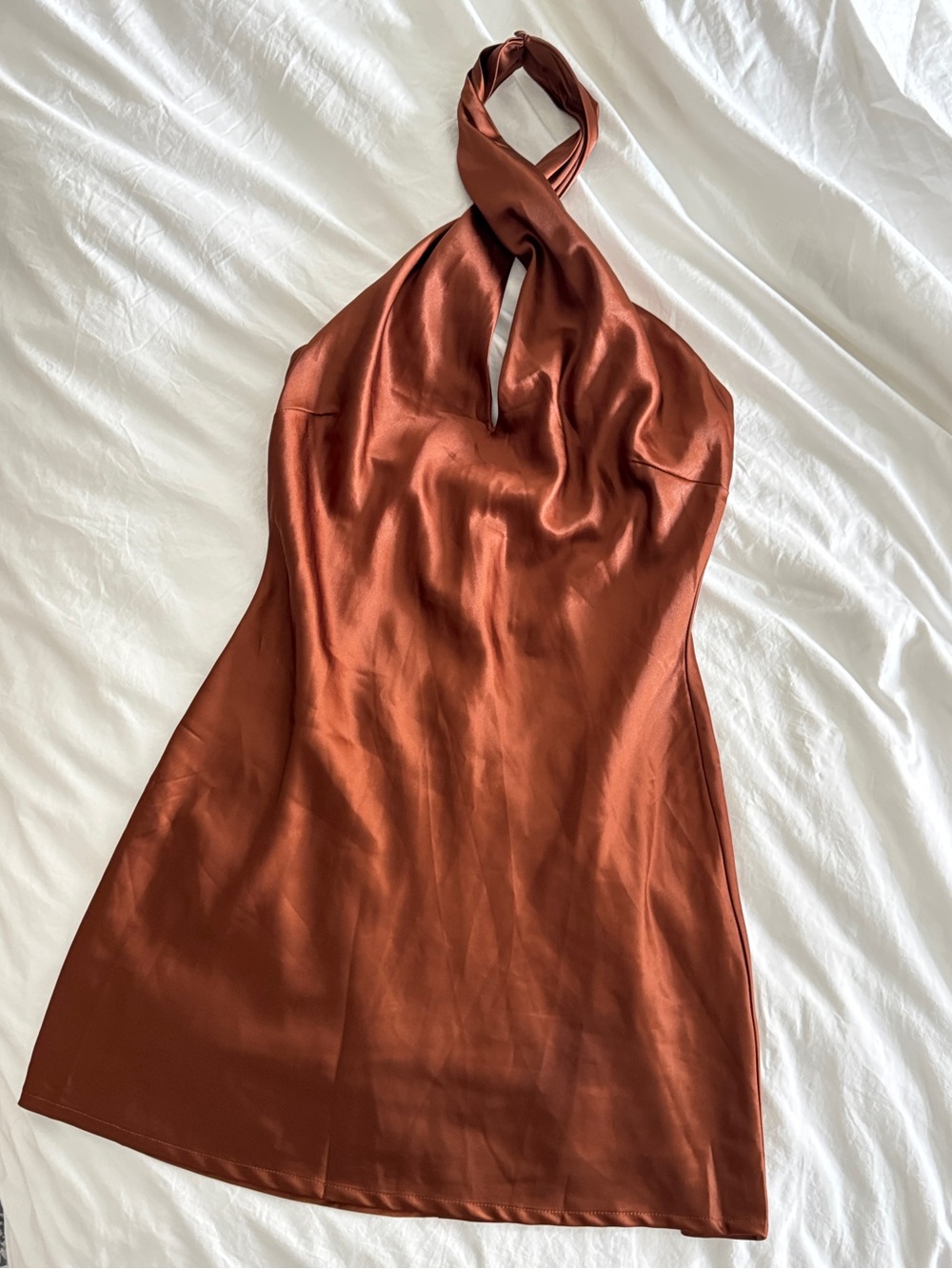 Lulu's Copper Halter Satin Mini Dress